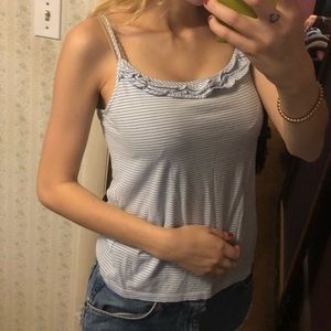Blue White Stripe Ruffle Tank Top